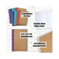 Notebooks|Better Office Customizable Notebook, 5.5" x 8.3", 30 Sheets, Kraft, 20/Pack (25031-20PK)
