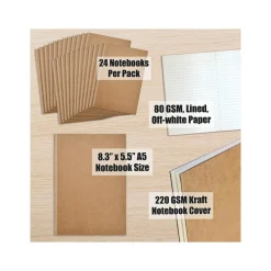 Notebooks|Better Office Customizable Notebook, 5.5" x 8.3", Narrow Ruled, 30 Sheets, Kraft, 24/Pack (25021-24PK)