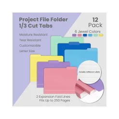 File Folders|Better Office Heavy-Duty File Folders, 1/3-Cut Tab, Letter Size, Polypropylene, Pastel Rainbow, 12/Pack (89023-12PK)