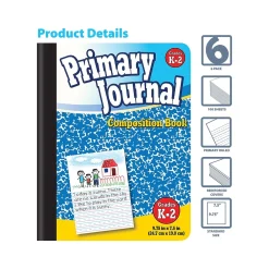 Composition Notebooks|Better Office Primary Journal 1-Subject Composition Notebooks, 7.5" x 9.75", Primary, 100 Sheets, Blue, 6/Pack (25406-6PK)