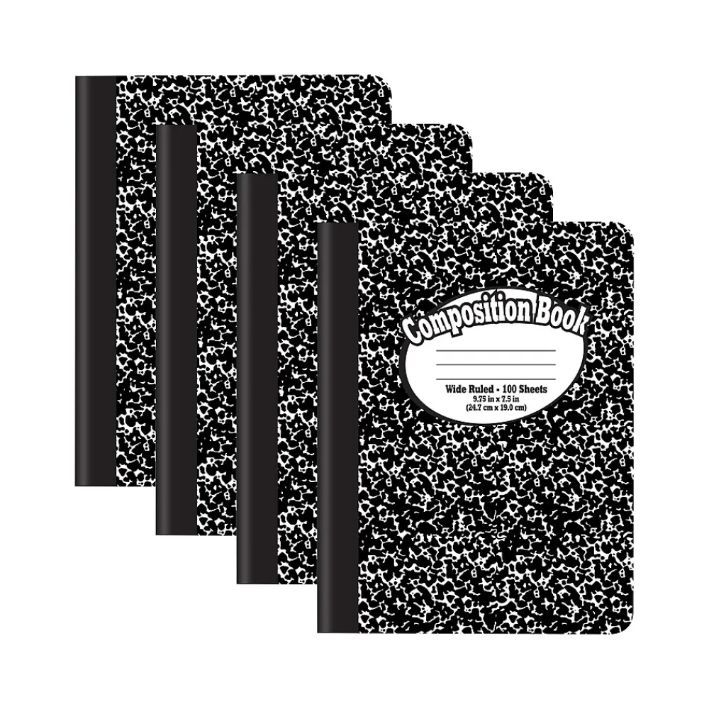Composition Notebooks|Better Office 1-Subject Composition Notebooks, 7.5" x 9.75", Wide Ruled, 100 Sheets, Black, 12/Pack (25112-12PK)