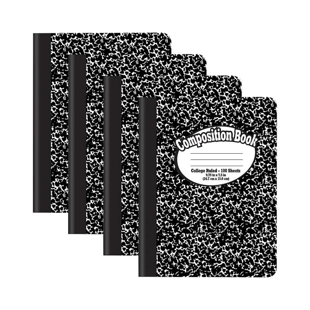 Composition Notebooks|Better Office 1-Subject Composition Notebooks, 7.5" x 9.75", College Ruled, 100 Sheets, Black, 12/Pack (25312-12PK)