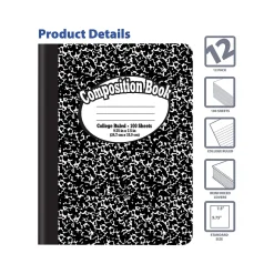 Composition Notebooks|Better Office 1-Subject Composition Notebooks, 7.5" x 9.75", College Ruled, 100 Sheets, Black, 12/Pack (25312-12PK)