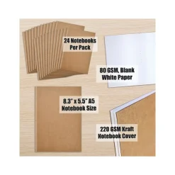 Notebooks|Better Office 1-Subject Customizable Notebook, 5.5" x 8.3", 30 Sheets, Kraft, /Pack (25022-24PK)