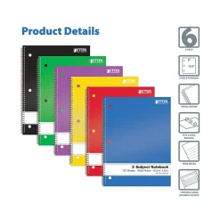 Subject Notebooks|Better Office 3-Subject Notebooks, 8" x 10.5", Wide Ruled, 120 Sheets, 6/Pack (25636-6PK)