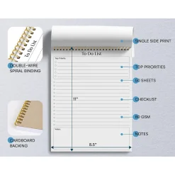 Notepads|Better Office To-Do List Notepad, 8.5" x 11", Project-Ruled, White/Black, 50 Sheets/Pad (25822)