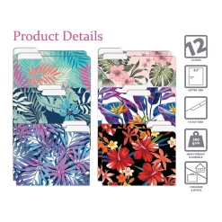 File Folders|Better Office Tropical Floral Heavyweight File Folders, 1/3-Cut Tab, Letter Size, Assorted Colors, 12/Pack (80018-12PK)