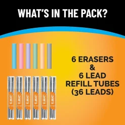 Pencils|BIC Break Resistant Mechanical Pencil Lead and Eraser Refills, 12/Pack (LMV7PR42-AST)