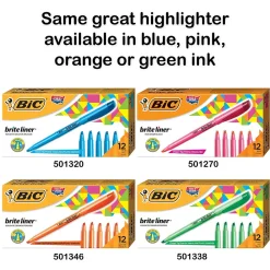 Highlighters|BIC Brite Liner Stick Highlighter, Chisel Tip, Yellow, Dozen (65550)