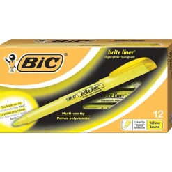 Highlighters|BIC Brite Liner Stick Highlighters, Chisel Tip, Fluorescent Yellow, 216/Carton (BL11YELCT)