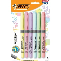 Highlighters|BIC Brite Liner Stick Highlighter with Grip, Chisel Tip, Assorted Pastel Colors, 6/Pack (GBLDP61-AST )