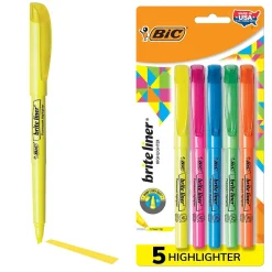 Highlighters|BIC Brite Liner Stick Highlighters, Chisel, Assorted, 5/Pack (BLP51W-AST)