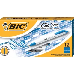 Pens|BIC Clic Stic Retractable Ballpoint Pen, Medium Point, Blue Ink, 18 Dozen/Case (CSM11-BLU)