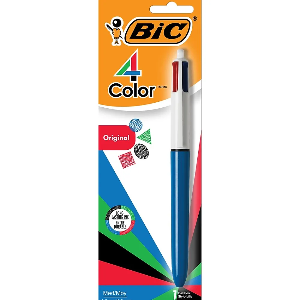 Pens|BIC 4-Color Retractable Ballpoint Pen, Medium Point, Multicolor Ink (24623/MM11)