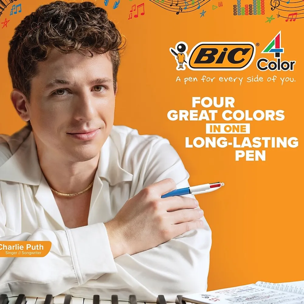 Pens|BIC 4-Color Retractable Ballpoint Pen, Medium Point, Multicolor Ink (24623/MM11)