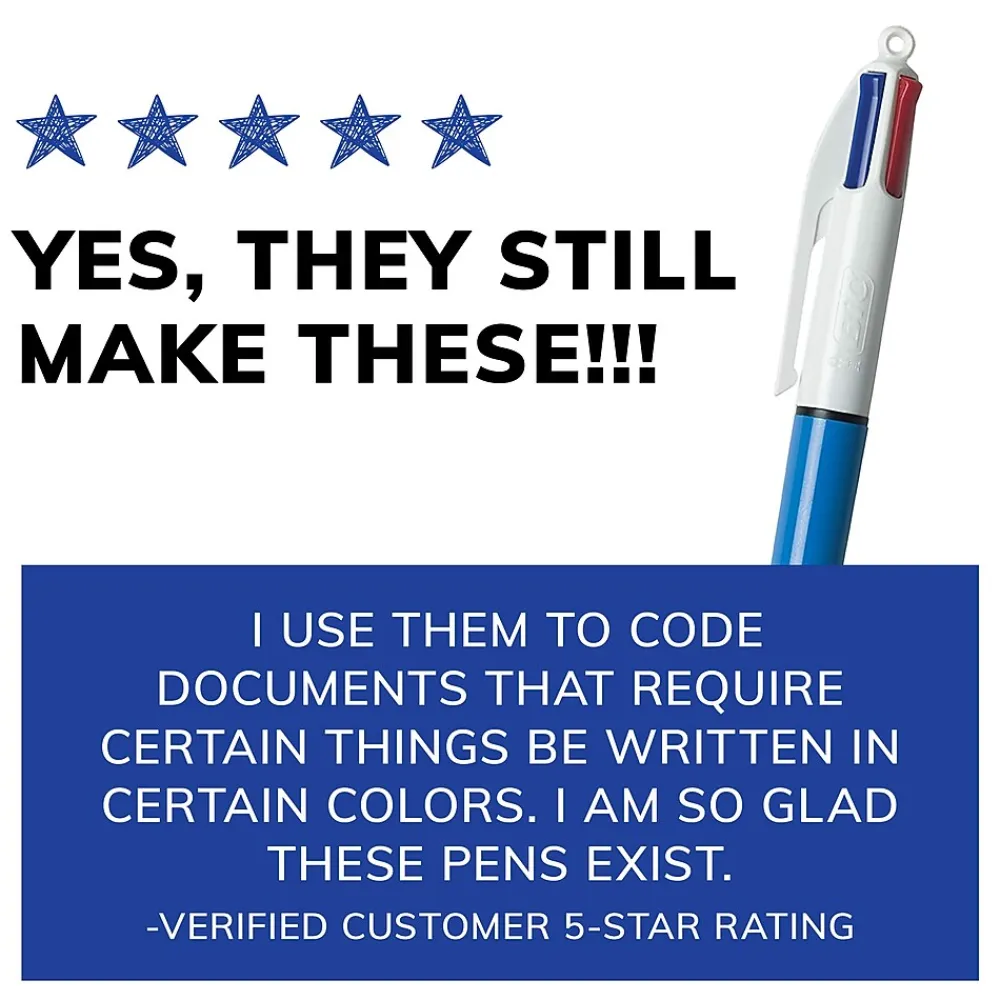 Pens|BIC 4-Color Retractable Ballpoint Pen, Medium Point, Multicolor Ink (24623/MM11)