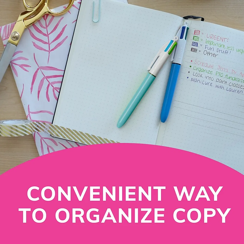 Pens|BIC 4-Color Retractable Ballpoint Pen, Medium Point, Assorted Inks, 3/Pack (MMXP31-AST)