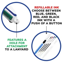 Pens|BIC 4-Color Retractable Ballpoint Pen, Medium Point, 1.0mm, Multicolor, Dozen (MM11-AST)