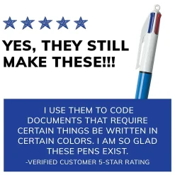 Pens|BIC 4-Color Retractable Ballpoint Pens, Medium Point, 1.4mm, Assorted Ink, 3/Pack (14540)