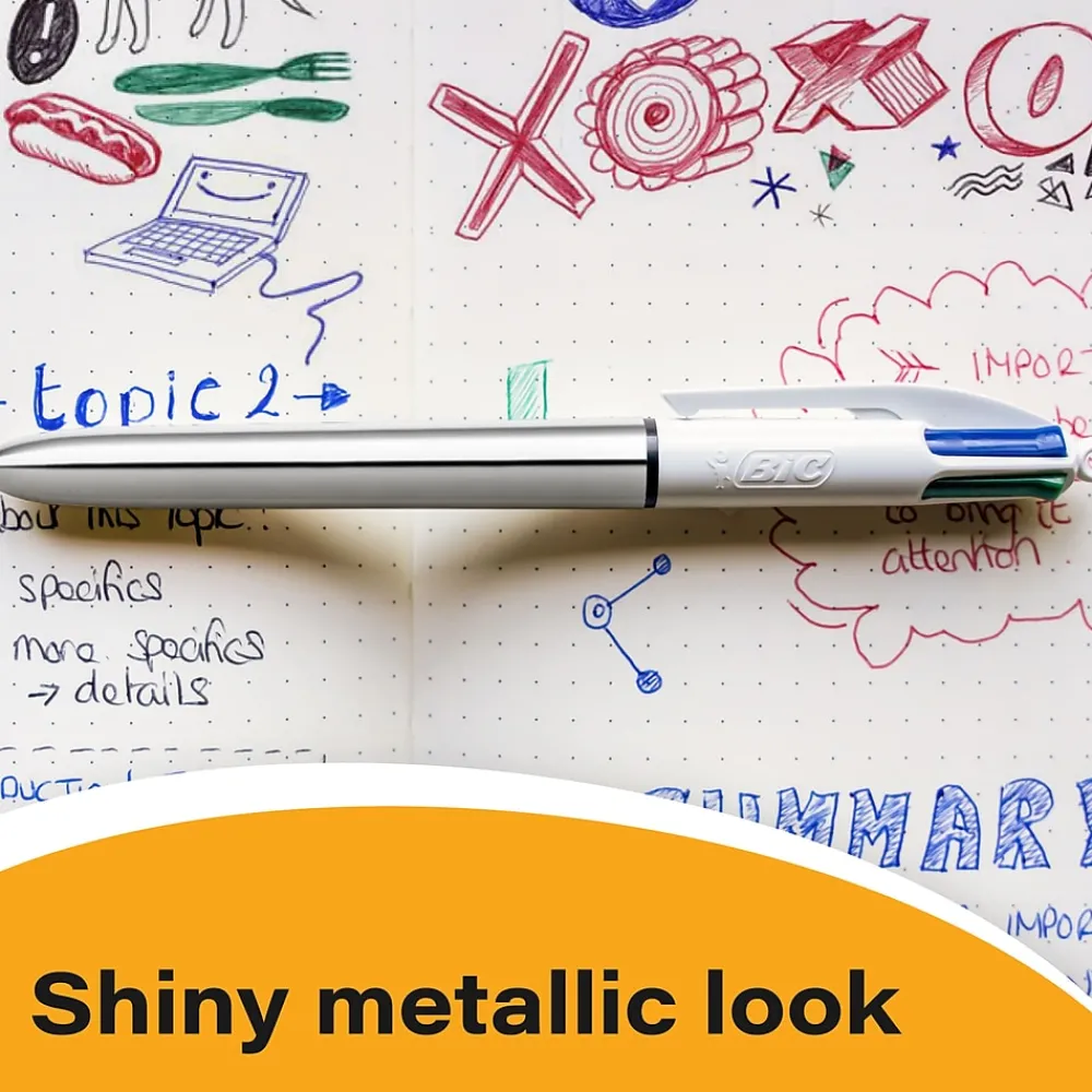 Pens|BIC 4-Color Shine Retractable Ballpoint Pen, Medium Point, Assorted Ink, 3/Pack (MMMTP31-AST)