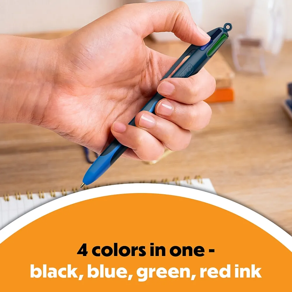 Pens|BIC 4-Color Smooth Retractable Ballpoint Pen, Medium Point, Assorted Ink, 12/Pack (MMS11-AST)