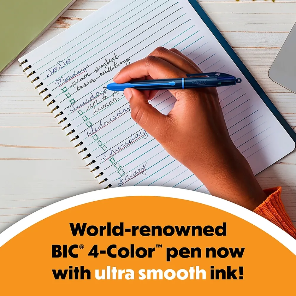 Pens|BIC 4-Color Smooth Retractable Ballpoint Pen, Medium Point, Assorted Ink, 12/Pack (MMS11-AST)