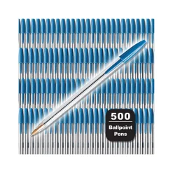 Pens|BIC Cristal Xtra Smooth Ballpoint Pen, Medium Point, Blue Ink, 500/Pack (MS500E-BLU)