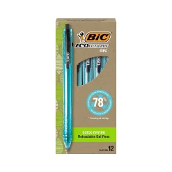 Pens|BIC ECOlutions Retractable Gel Pen, Medium Point, 1.0 mm, Black Ink, 12/Pack (RGLE11-BLK)