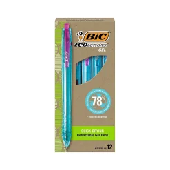 Pens|BIC ECOlutions Retractable Gel Pens, Medium Point, 1.0 mm, Assorted Inks, 12/Pack (RGLE11-AST)