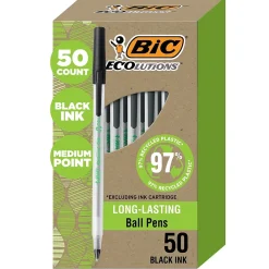 Pens|BIC Ecolutions Round Stic Ballpoint Pens, Medium Point, Black Ink, 50/Pack (GSME509-BLK)