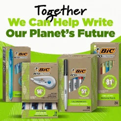 Pens|BIC Ecolutions Round Stic Ballpoint Pens, Medium Point, Black Ink, 50/Pack (GSME509-BLK)