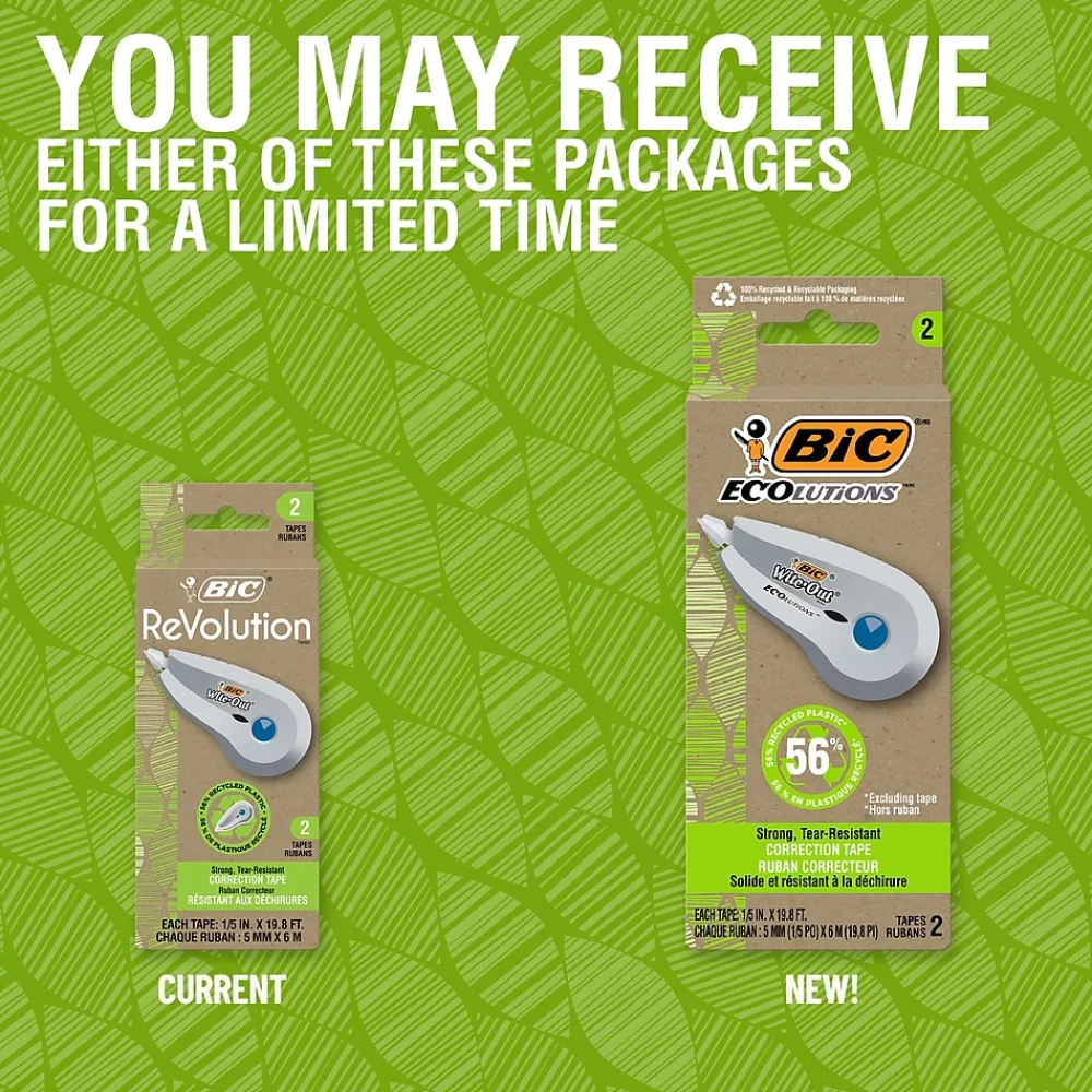 Correction & White-Out|BIC Ecolutions Wite-Out Brand Correction Tape, White, 2/Pack (WOET21-WHI)