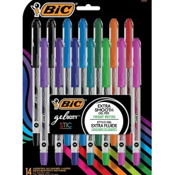 Pens|BIC Gel-ocity Stic Gel Pens, Medium Point, 0.7 mm, Assorted Colors, 14/Pack (RGSMP14-AST)
