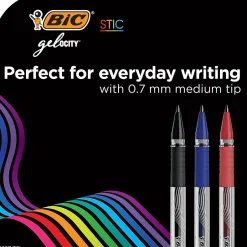 Pens|BIC Gel-ocity Stic Gel Pens, Medium Point, 0.7 mm, Assorted Colors, 14/Pack (RGSMP14-AST)