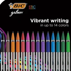 Pens|BIC Gel-ocity Stic Gel Pens, Medium Point, 0.7 mm, Assorted Colors, 14/Pack (RGSMP14-AST)