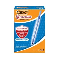 Pens|BIC PrevaGuard Round Stic Ballpoint Pen, Medium Point, Blue Ink, 60/Pack (GSAM60-BLU)