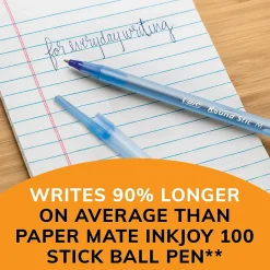 Pens|BIC Round Stic Xtra Life Ballpoint Pens, Medium Point, 1.0mm, Blue Ink, 60/Pack (GSM609BE)