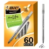 Pens|BIC Round Stic Xtra-Life Ballpoint Pens, Medium Point, 1.0mm, Black Ink, 60/Pack (GSM609-BLK)