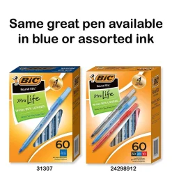 Pens|BIC Round Stic Xtra-Life Ballpoint Pens, Medium Point, 1.0mm, Black Ink, 60/Pack (GSM609-BLK)