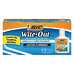Correction & White-Out|BIC Wite-Out Extra Coverage Correction Fluid, 20 ml., White, 12/Pack (WOFEC12WE)