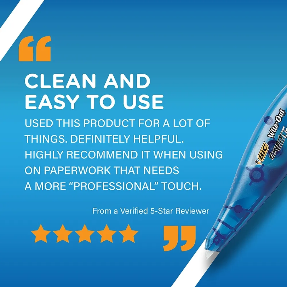 Correction & White-Out|BIC Wite-Out EZ Correct Correction Tape, White, 18/Pack (WOTAP18-WHI)