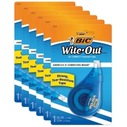 Correction & White-Out|BIC Wite-Out EZ Correct Correction Tape, White, Pack of 6 (WOTAPP11-6)