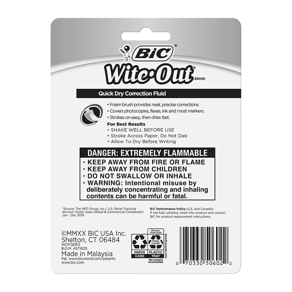 Correction & White-Out|BIC Wite-Out Quick Dry Correction Fluid, 20 ml., White, 2/Pack (WOFQDP24-A-WHI)