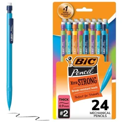 Pencils|BIC Xtra Strong Mechanical Pencils, 0.9mm, #2 Hard Lead, 24/Pack (MPLWP241-BLK)