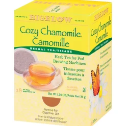 Bigelow Cozy Chamomile Herbal Tea for Pod Brewing Machines, Caffeine Free, 18/Box (RCB10906)