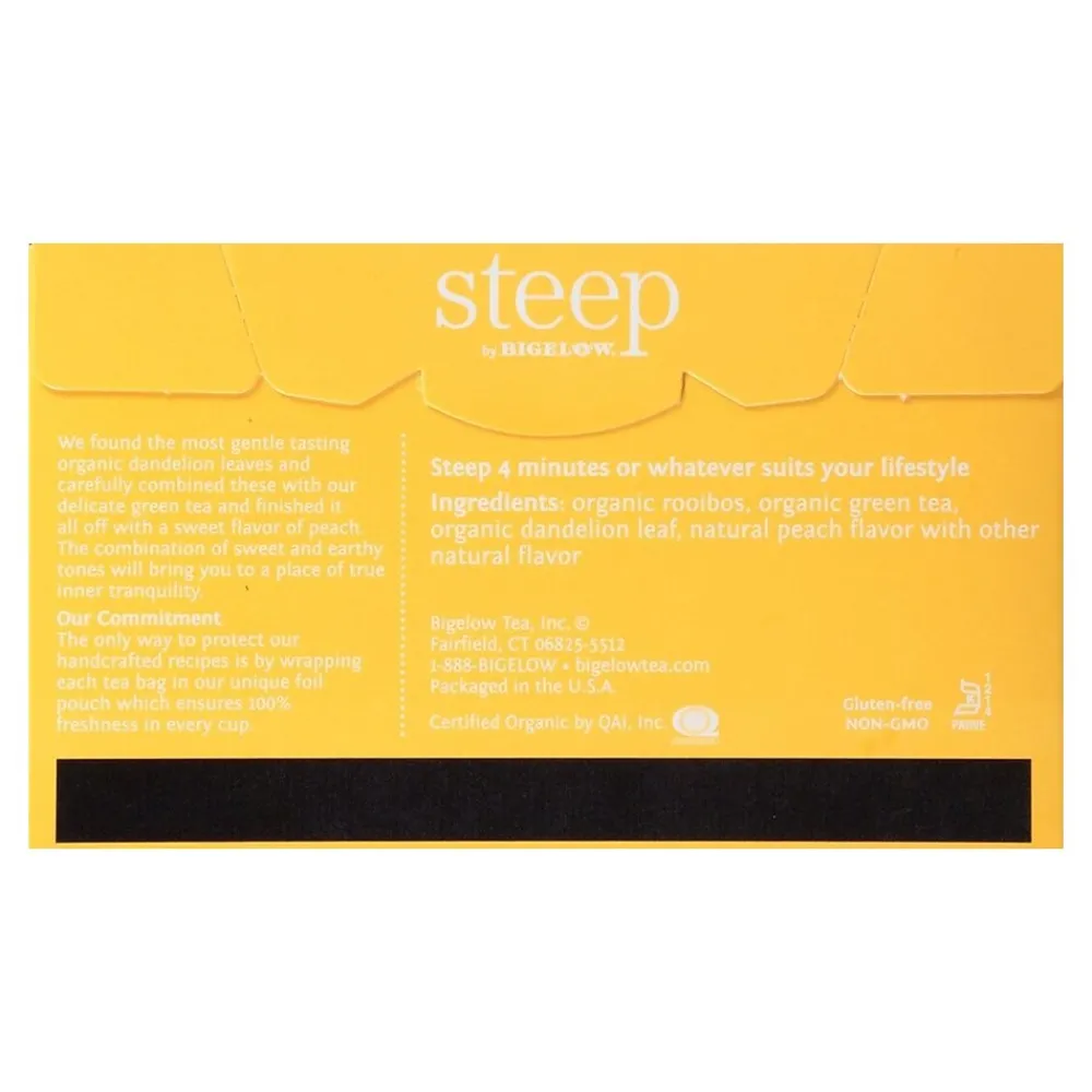 Bigelow Steep Dandelion & Peach Green & Rooibos Tea Bags, 20/Box (17715)