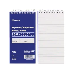 Notepads|Blueline Reporter Notepad, 4" x 8", Ruled, Blue, 80 Sheets/Pad (AT8B)
