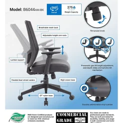 Office Chairs*Boss Office Products Mesh/Vinyl Swivel Task Chair, Black (B6044AM-BK)