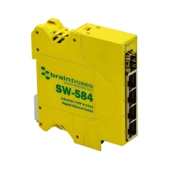 Clearance Brainboxes Industrial 4-Port Gigabit Ethernet Unmanaged Switch, Yellow (SW-584)