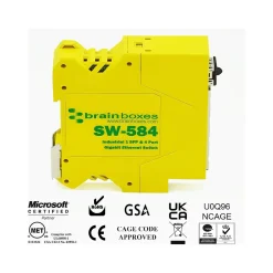 Clearance Brainboxes Industrial 4-Port Gigabit Ethernet Unmanaged Switch, Yellow (SW-584)